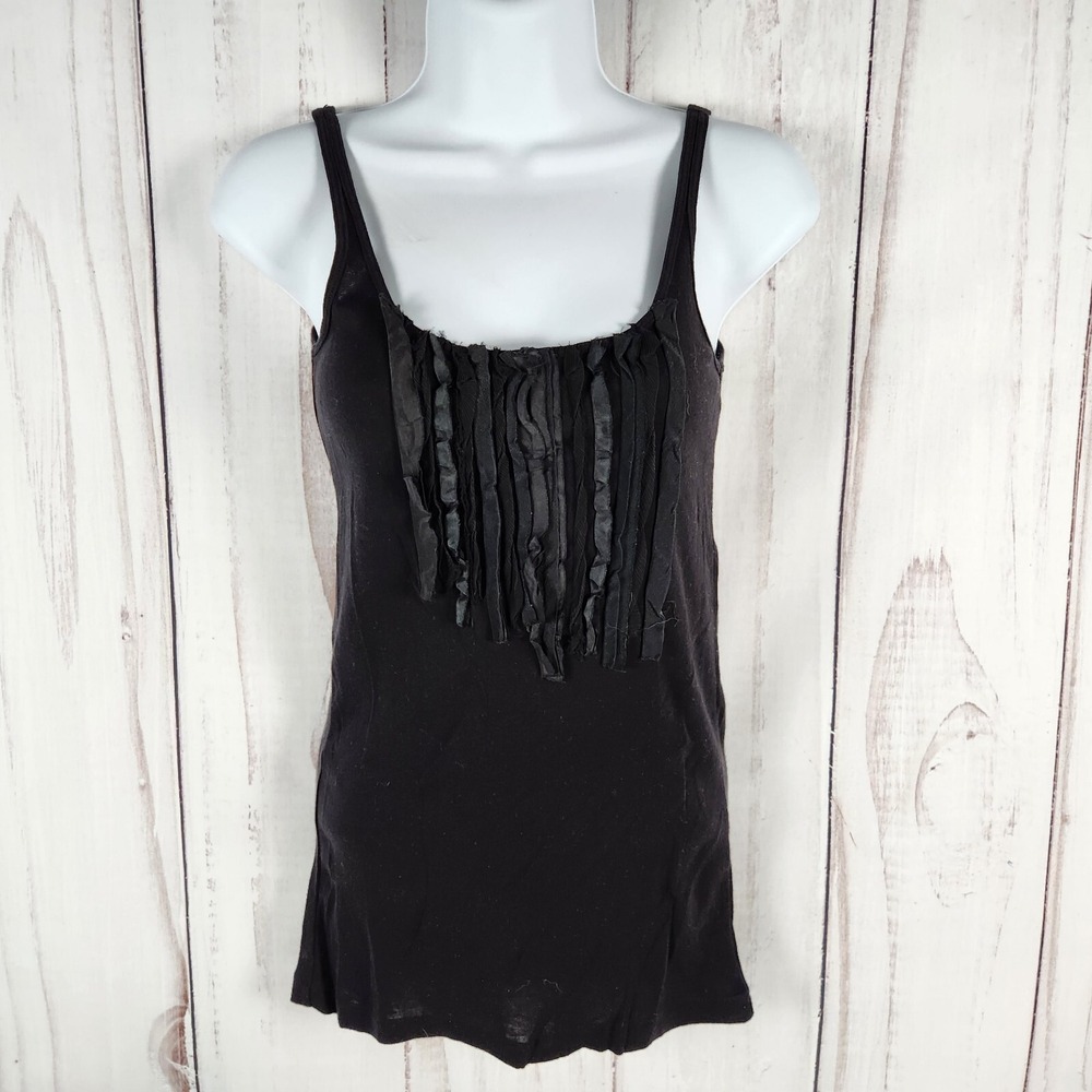 J. Crew Blouse Womens Small Black Ruffle Trim Cotton Blend Tank Top Sleeveless